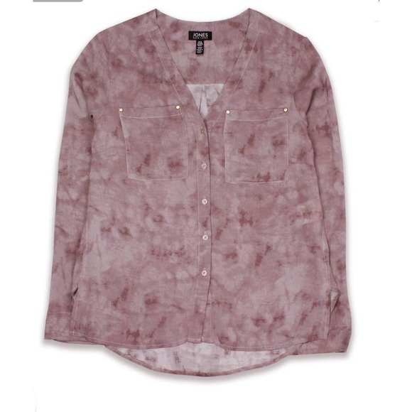 Jones New York Light Dusty Pink Long Sleeves Button Down Blouse Shirt Size Large - Picture 1 of 7